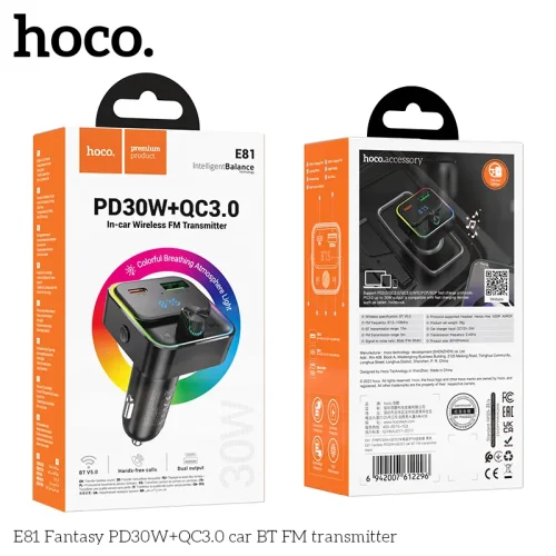 Tẩu Sạc Bluetooth Hoco E81 Fantasy PD30W+QC3.0 FM Transmitter