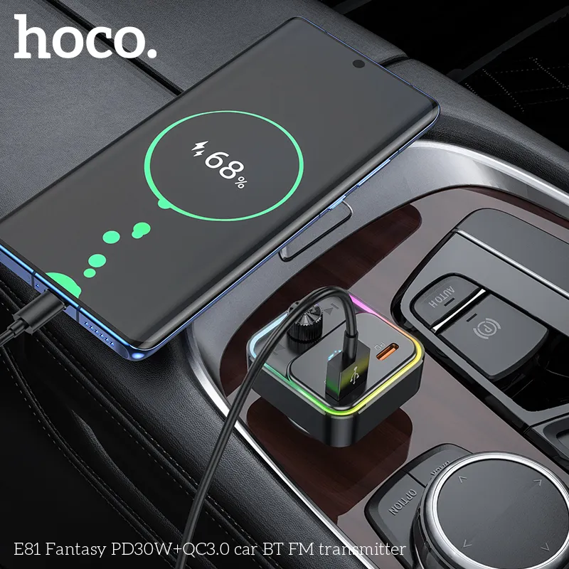 Tẩu Sạc Bluetooth Hoco E81 Fantasy PD30W+QC3.0 FM Transmitter thiết kế nhỏ gọn, hiện đại cho ô tô