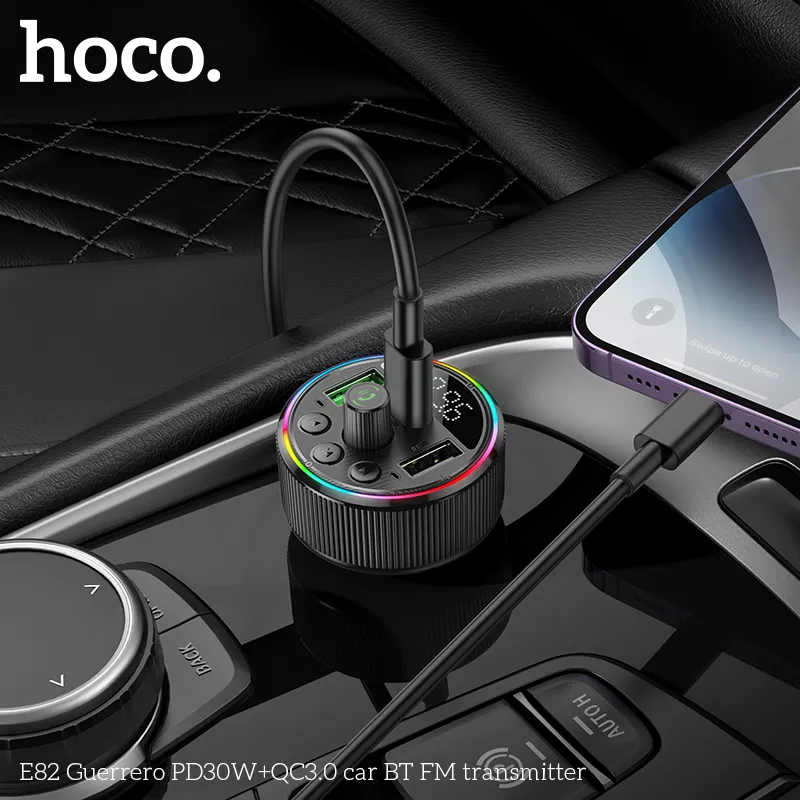 Tẩu Sạc Bluetooth Hoco E82 Guerrero PD30W+QC3.0 FM Transmitter thiết kế hiện đại, chất liệu ABS bền bỉ