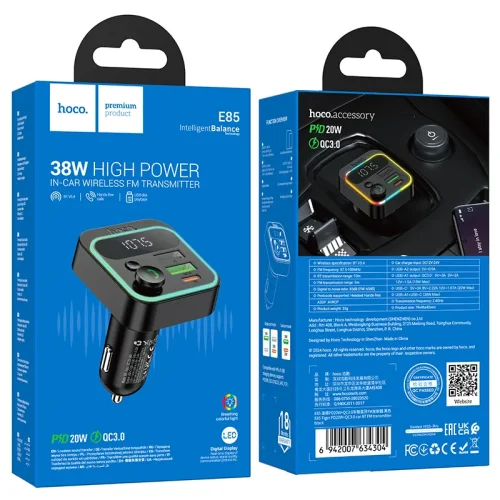 Tẩu Sạc Bluetooth Hoco E85 Tiger PD20W+QC3.0 FM Transmitter