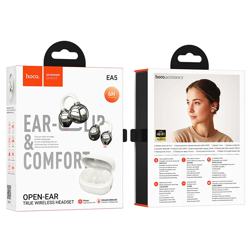 Kích thước tai nghe OWS Hoco EA5 64,5*52*31mm, trọng lượng 54,7g nhẹ nhàng