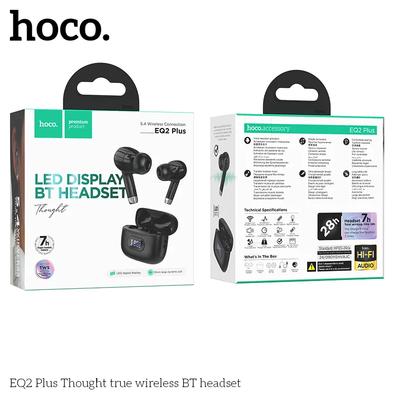 Tai nghe Bluetooth TWS Hoco EQ2 Plus – Thought chất lượng cao, âm thanh sống động cho trải nghiệm không dây tuyệt vời