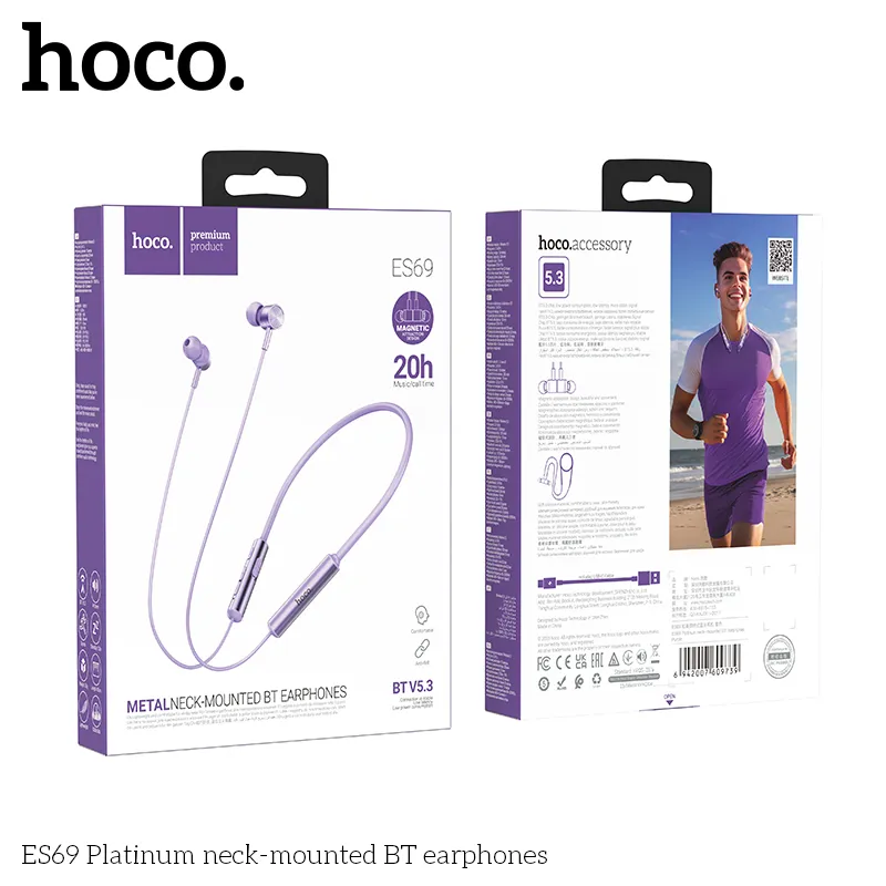 Kích thước tai nghe 85cm dài nhẹ chỉ 30g dễ mang theo Hoco ES69 Platinum