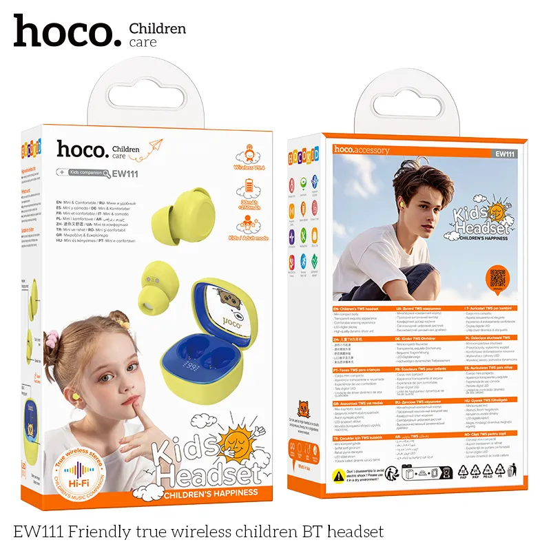 Tai nghe Bluetooth trẻ em Hoco EW111 thiết kế nhỏ gọn, màu sắc tươi sáng phù hợp trẻ em