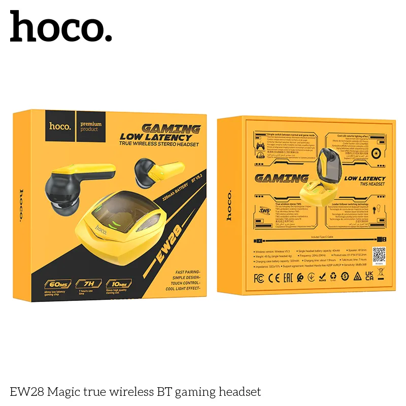 Đóng gói tai nghe Hoco EW28 Magic tiện lợi kèm hộp sạc 320mAh bền lâu