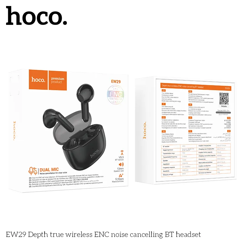 Đóng gói tai nghe Bluetooth TWS Hoco EW29 Depth sang trọng, đầy đủ phụ kiện