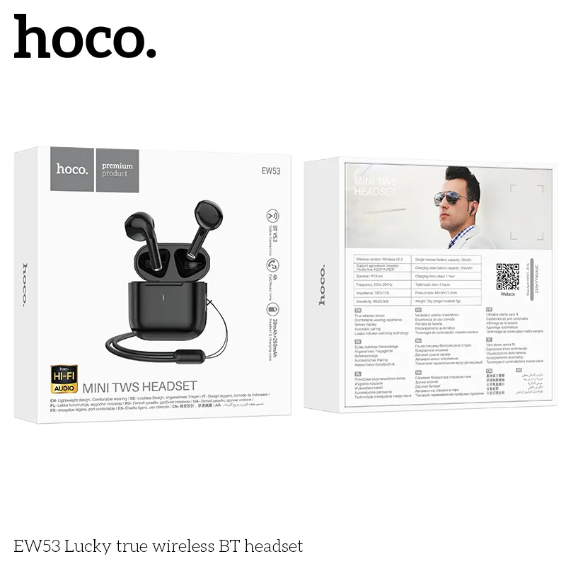 Tính năng chi tiết tai nghe Bluetooth TWS Hoco EW53 Lucky: chip JL AC6983, cảm biến áp lực