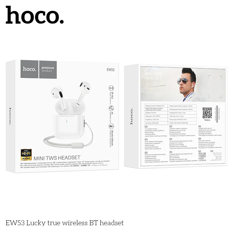 Kích thước tai nghe Bluetooth TWS Hoco EW53 Lucky 44*44*21.5mm, nhẹ 35g