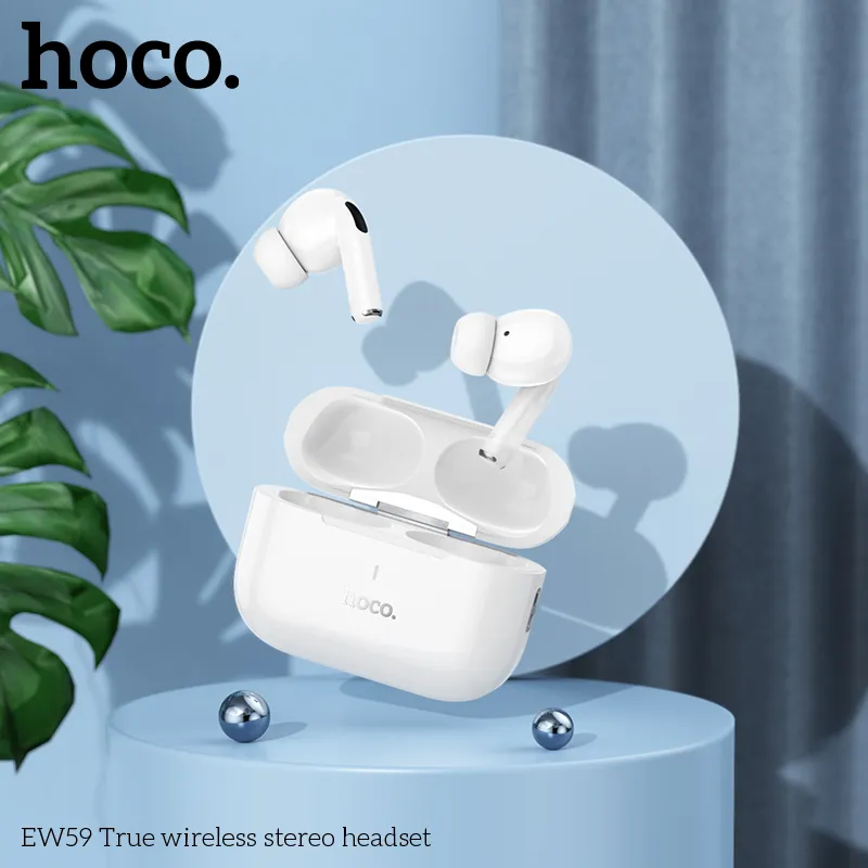 Đóng gói tai nghe Bluetooth TWS Hoco EW59 đầy đủ phụ kiện và hộp sạc tiện lợi