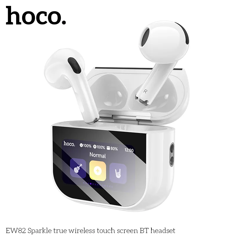 Đóng gói tai nghe Bluetooth Hoco EW82 tiện lợi, hộp sạc nhỏ gọn có màn hình LED hiển thị pin