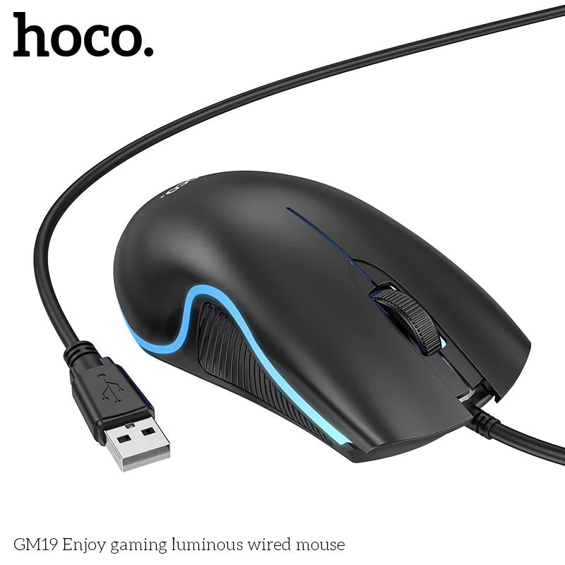 Chuột Có Dây Hoco GM19 Enjoy Gaming Luminous với thiết kế hiện đại và đèn LED bắt mắt