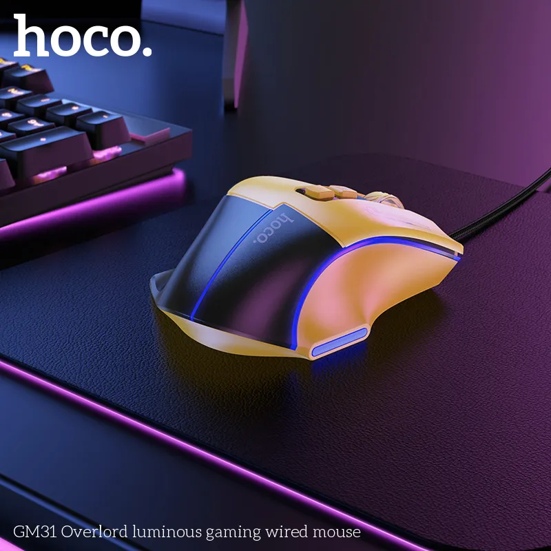 Chuột Có Dây Hoco GM31 Overlord Luminous Gaming thiết kế đẹp mắt hiệu năng cao phù hợp game thủ