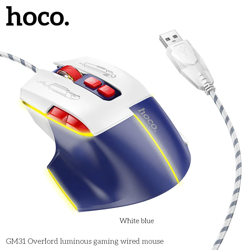 Đóng gói sản phẩm chuột Hoco GM31 gọn nhẹ tiện lợi đầy đủ phụ kiện