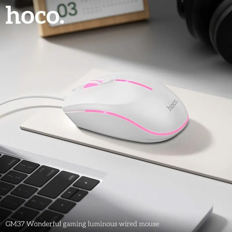 Chuột Có Dây Hoco GM37 Wonderful Gaming Luminous với thiết kế ergonomic, cáp bền chắc, phù hợp chơi game lâu dài