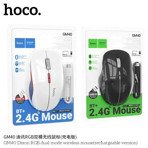 Chuột Không Dây Hoco GM40 Dixon RGB Dual-mode (Sạc lại)