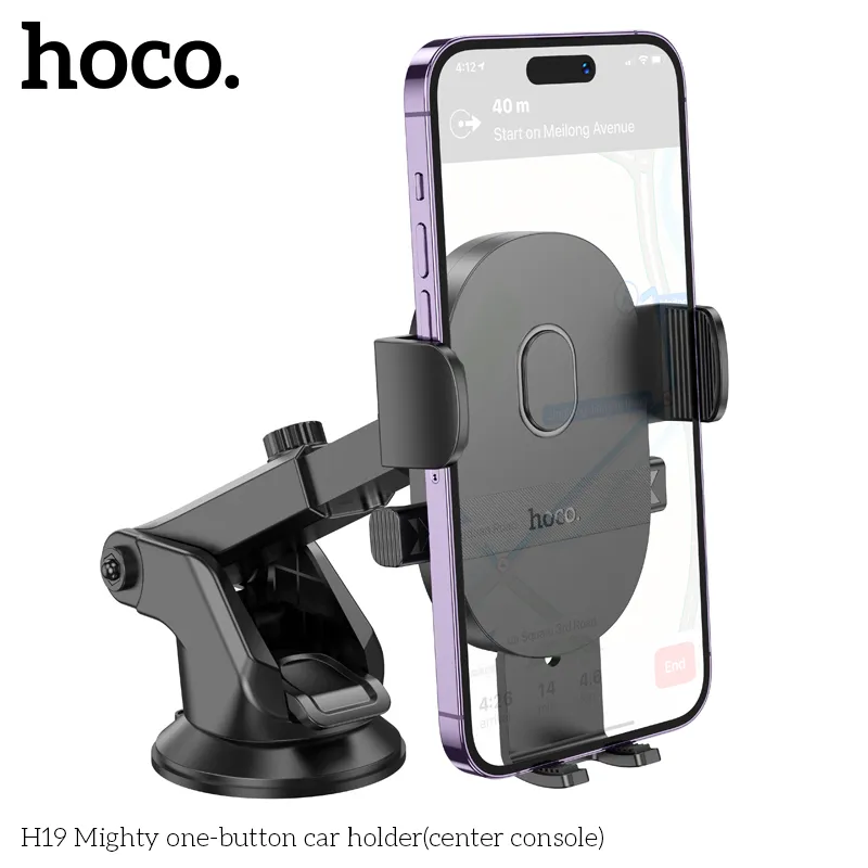 Giá Đỡ Hoco H19 Mighty One-button thiết kế bền bỉ, tinh tế cho bảng điều khiển trung tâm