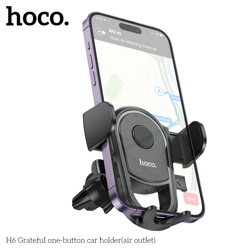 Giá Đỡ Ô Tô Hoco H6 Grateful One-button (Air Outlet) giữ chắc điện thoại, tiện lợi sử dụng một tay khi lái xe