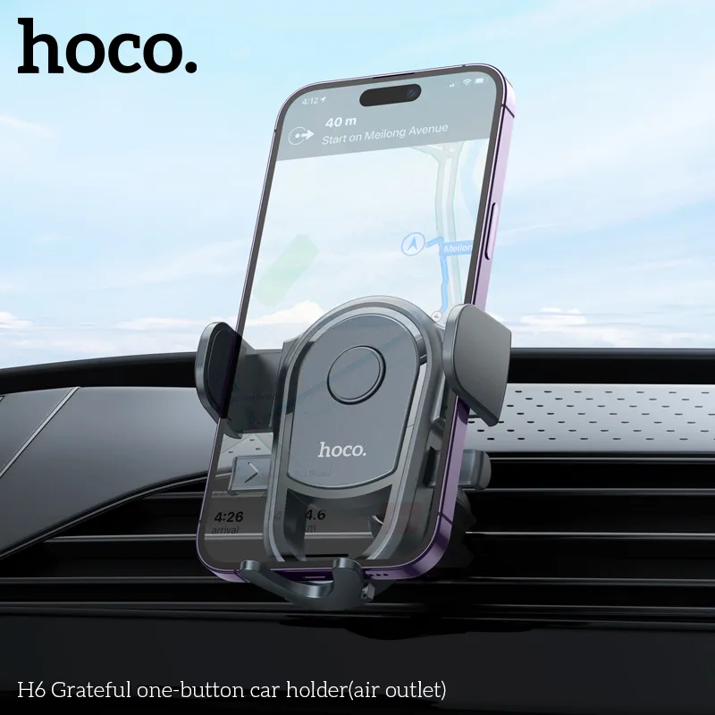 Sự trải nghiệm tốt với Giá Đỡ Ô Tô Hoco H6 Grateful One-button (Air Outlet) nhờ nút bấm dễ thao tác và kẹp chắc chắn