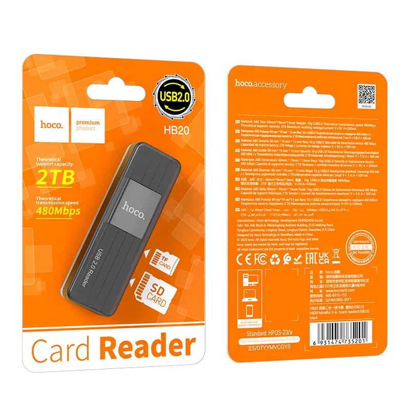 Bộ Chuyển Đổi Hoco HB20 Mindful 2-in-1 card reader USB2.0 thiết kế nhỏ gọn tiện dụng