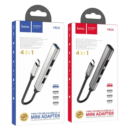 Bộ Chuyển Đổi Hoco HB26 4 in 1 adapter Type-C to USB3.0+USB2.0*3