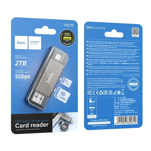 Bộ Chuyển Đổi Hoco HB39 USB/Type-C 3.0 high-speed card reader