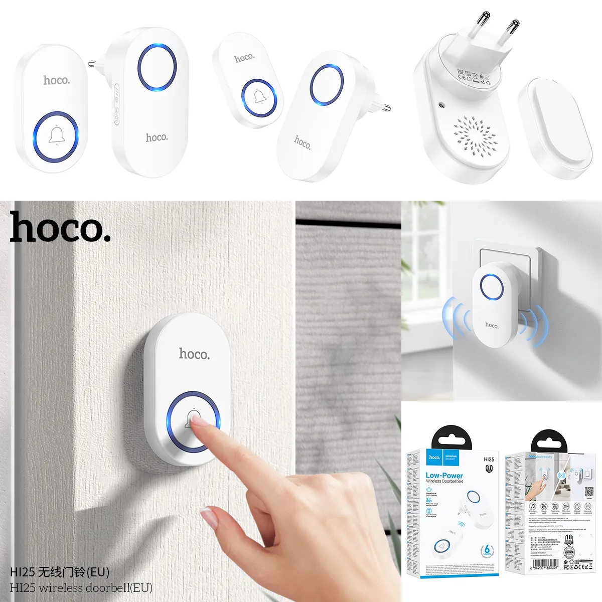 Chuông cửa không dây Hoco HI25 thiết kế hiện đại tiện lợi dễ lắp đặt