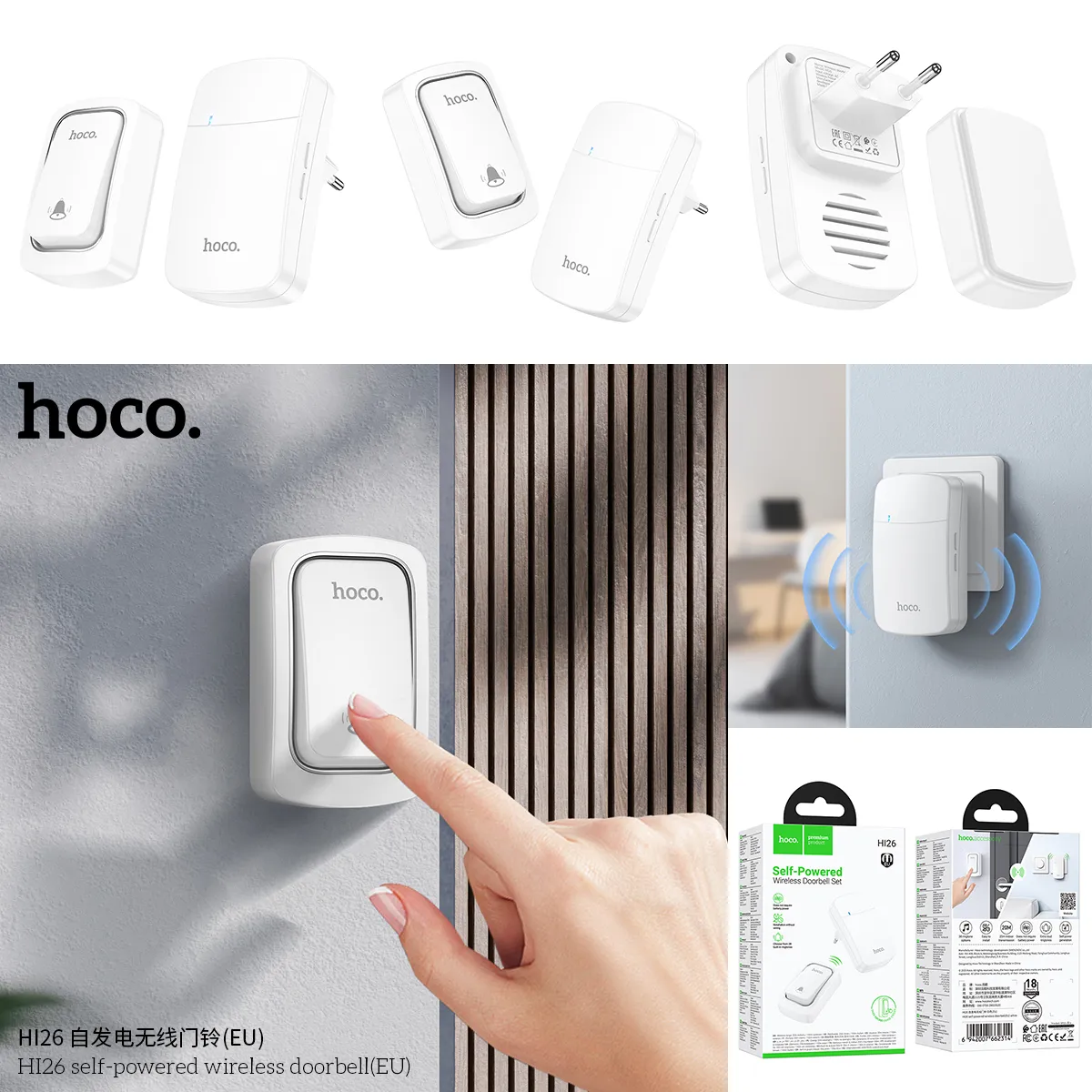 Chuông cửa không dây tự phát điện Hoco HI26 thiết kế hiện đại bền bỉ dễ sử dụng