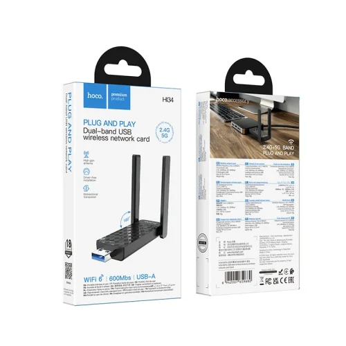 USB WiFi6 Ăng Ten Kép Hoco HI34