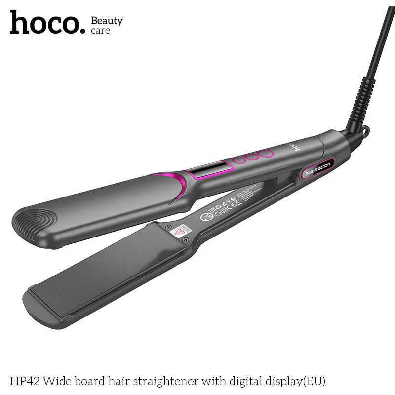 Máy Duỗi Tóc Bản To Hoco HP42 thiết kế hiện đại, màn hình LCD hiển thị nhiệt độ rõ nét