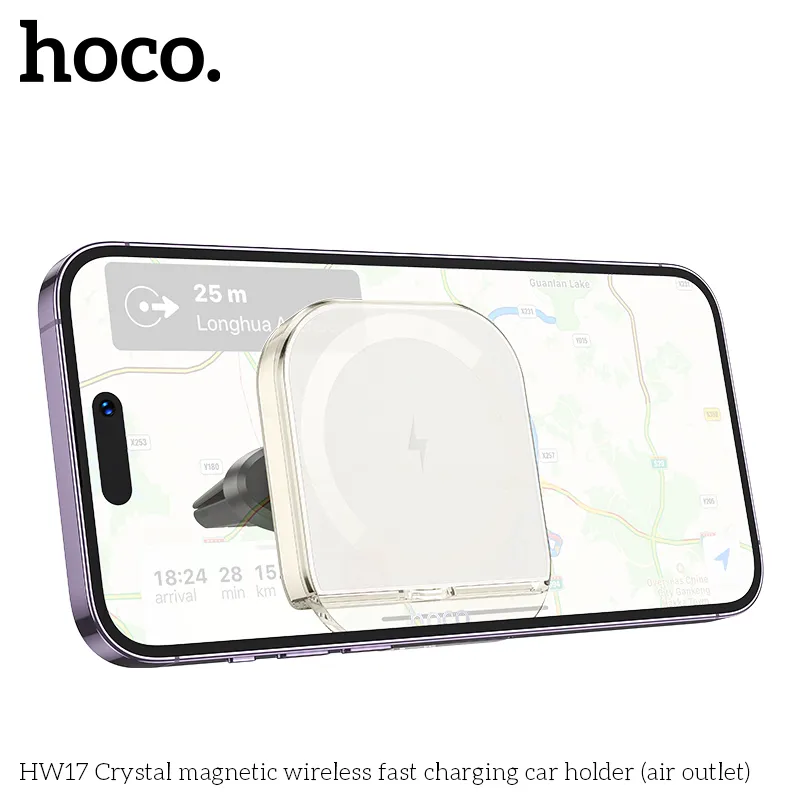 Giá đỡ ô tô sạc không dây Hoco HW17 Crystal (Air Outlet) thiết kế tinh tế, khả năng sạc nhanh tiện lợi