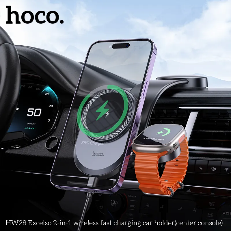 Giá đỡ ô tô sạc không dây Hoco HW28 Excelso 2-in-1 thiết kế hiện đại, tiện lợi cho xe hơi