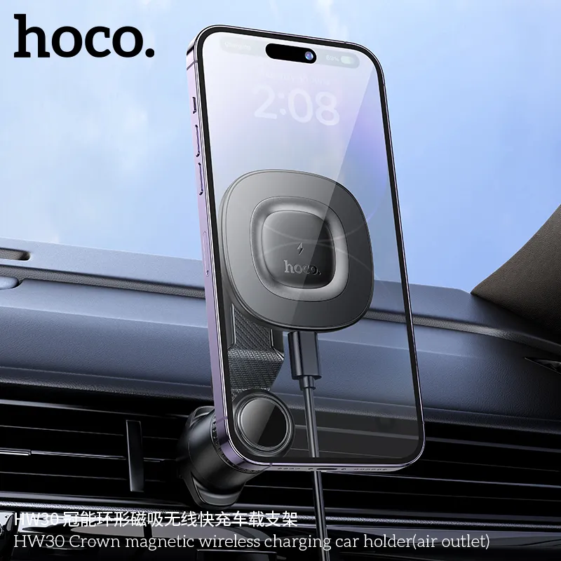 Giá đỡ ô tô sạc không dây Hoco HW30 Crown tiện lợi cho điện thoại trên cửa gió điều hòa