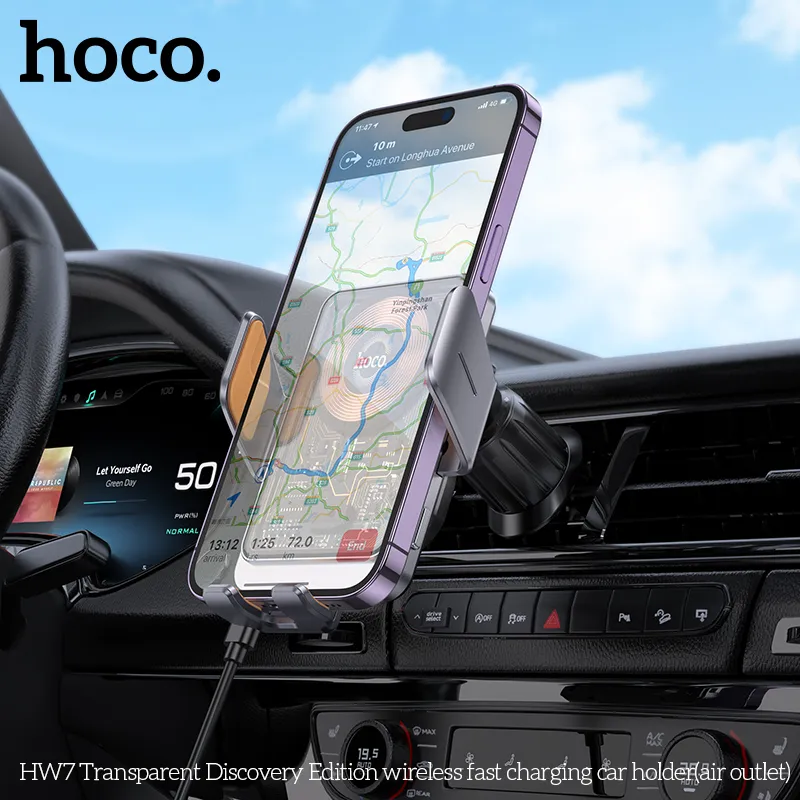 Giá đỡ ô tô sạc không dây Hoco HW7 thiết kế trong suốt hiện đại