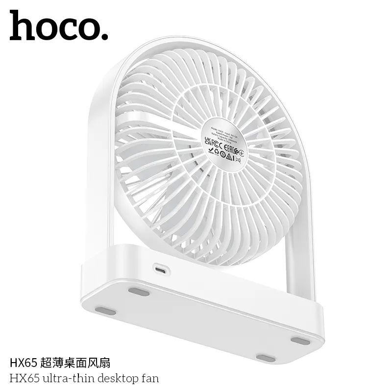Tính năng chi tiết quạt Hoco HX65 gồm pin 2000mAh, sạc nhanh 2.5 giờ