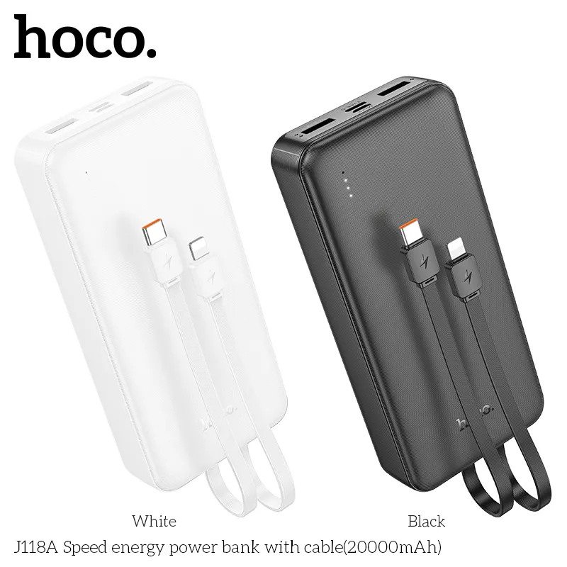 Pin Dự Phòng Hoco J118A Speed Energy kèm cáp 20000mAh thiết kế tinh tế, chất liệu vỏ chống cháy ABS+PC