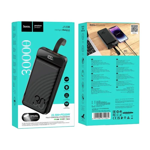 Pin Dự Phòng Hoco J123B Element 22.5W+PD20W tương thích đầy đủ kèm màn hình kỹ thuật số 30000mAh