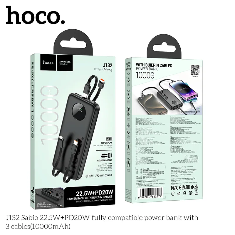 Pin dự phòng Hoco J132 công suất 22.5W sạc nhanh hiệu quả