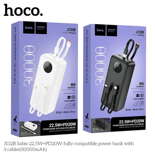 Pin Dự Phòng Hoco J132B Sabio 22.5W+PD20W tương thích đầy đủ kèm 3 cáp 30000mAh