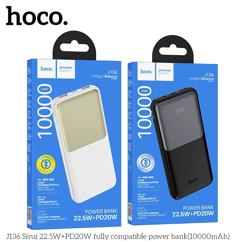 Pin Dự Phòng Hoco J136 Sirui 22.5W+PD20W dung lượng 10000mAh đa năng
