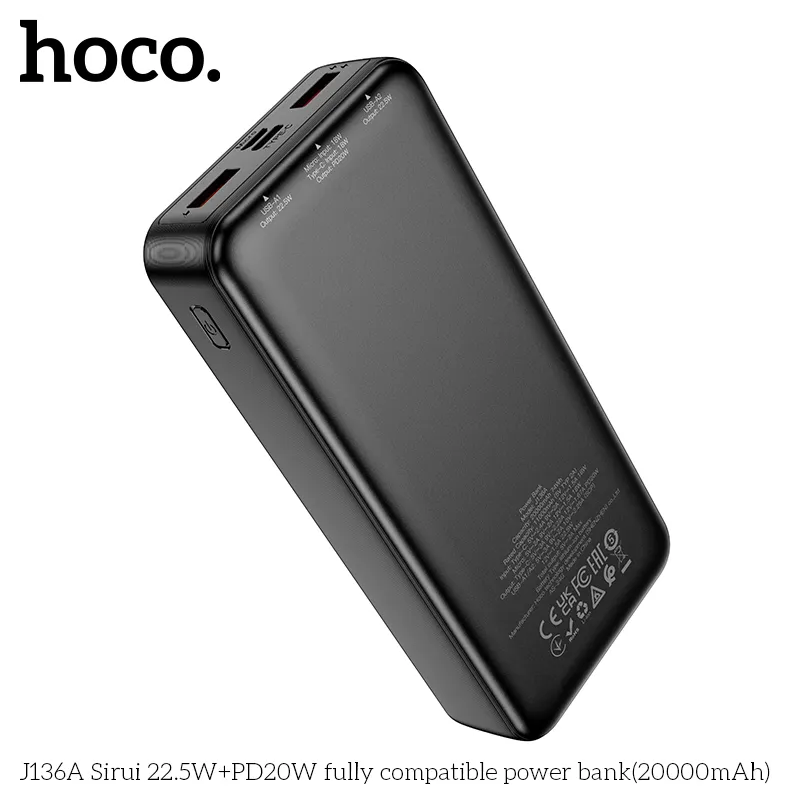 Pin Dự Phòng Hoco J136A Sirui 22.5W+PD20W dung lượng 20000mAh hiệu suất cao