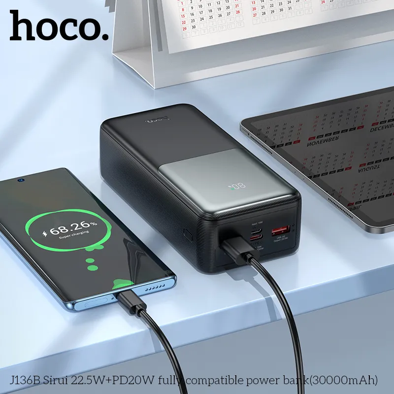 Pin Dự Phòng Hoco J136B Sirui 22.5W+PD20W dung lượng lớn 30000mAh