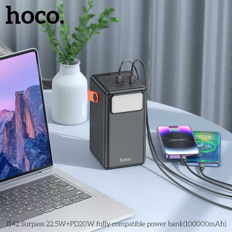 Pin Dự Phòng Hoco J142 Surpass 22.5W+PD20W tương thích 100000mAh thiết kế hiện đại nhỏ gọn