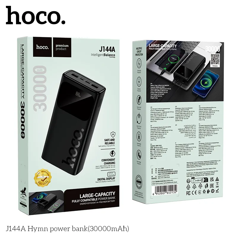 Pin Dự Phòng Hoco J144A Hymn 30000mAh với thiết kế hiện đại và dung lượng lớn