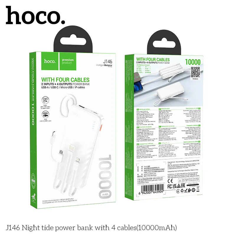 Đóng gói đầy đủ gồm pin dự phòng và 4 cáp sạc đa chuẩn