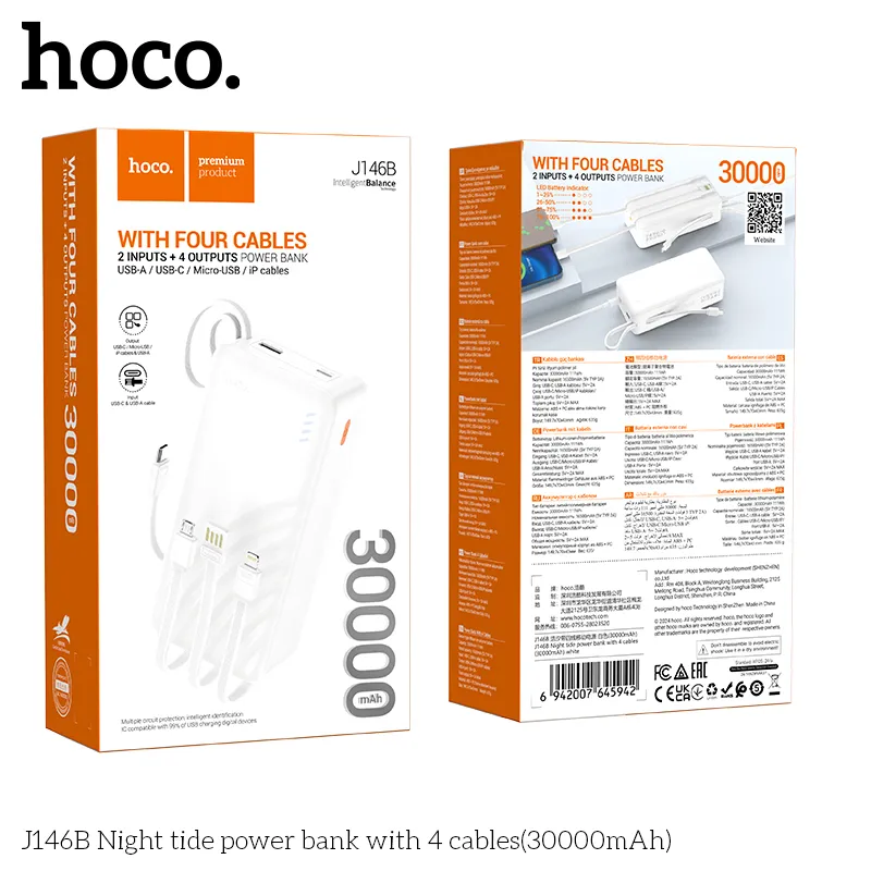Đóng gói gồm pin dự phòng và 4 cáp sạc đa chuẩn đầy đủ