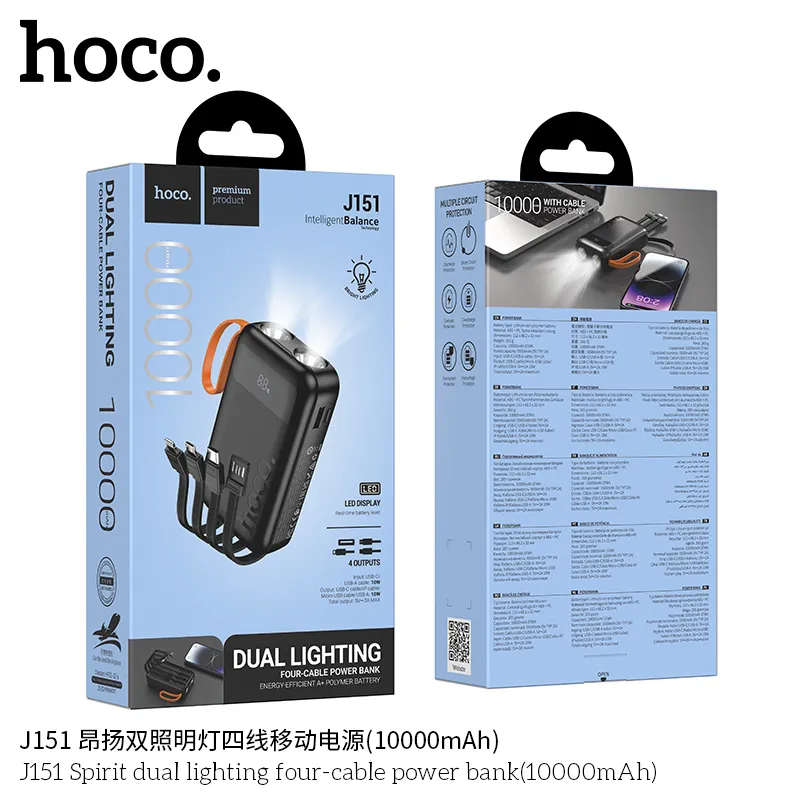 Đóng gói bao gồm pin dự phòng, đèn LED và 4 cáp chuẩn, đầy đủ phụ kiện