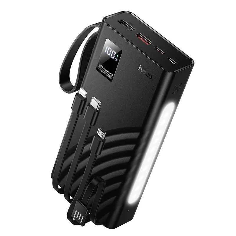Pin dự phòng Hoco J155 Shine 22.5W+PD20W kèm đèn và 4 cáp 20000mAh thiết kế chắc chắn, dung lượng cao