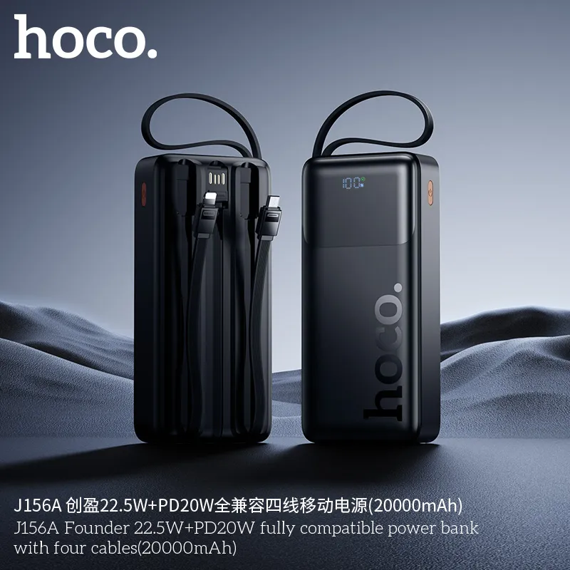 Pin dự phòng Hoco J156A Founder màu đen bóng với vỏ ABS + PC chống cháy bền bỉ
