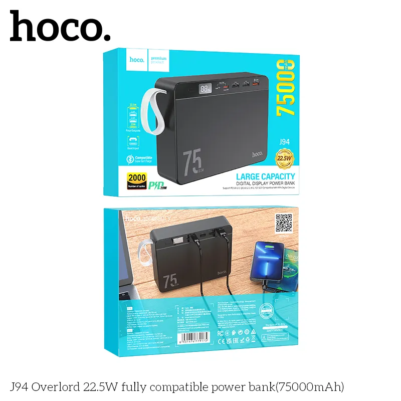 Pin Dự Phòng Hoco J94 Overlord 22.5W dung lượng lớn 75000mAh
