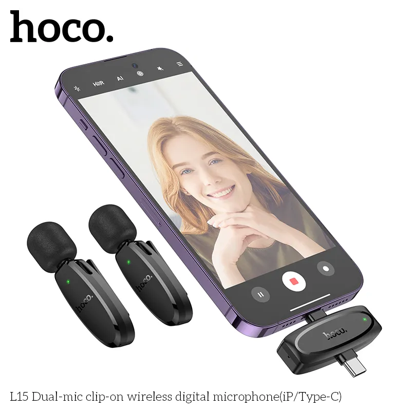 Mic Không Dây Hoco 2 Mic Hoco L15 Clip-on Digital thiết kế nhỏ gọn dễ kẹp